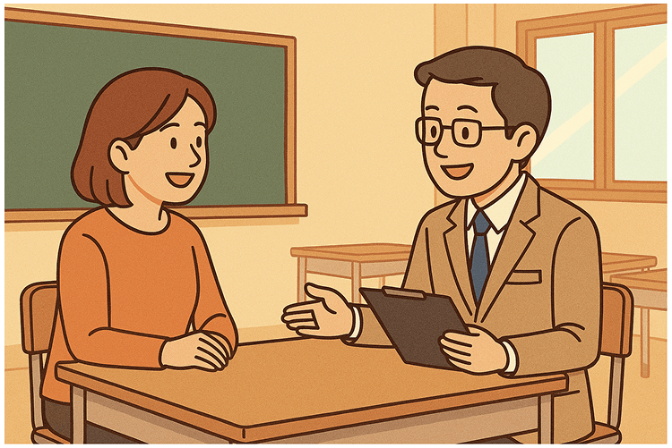 面談中の教師と親